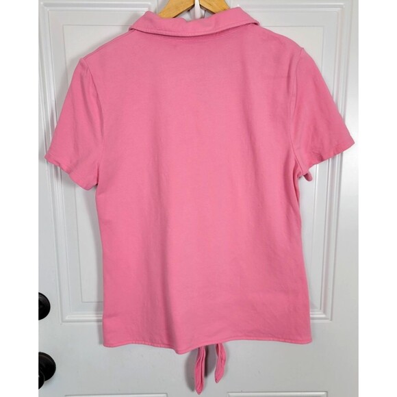 Talbots Short Sleeve Polo Tie Front Top Size L Petite - Picture 8 of 8